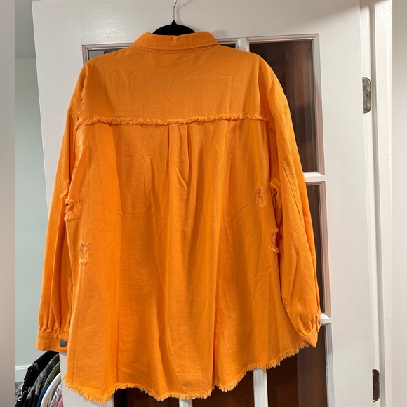 Miss Sparkling Orange Distressed Button-Up Jacket - Picture 2 of 2